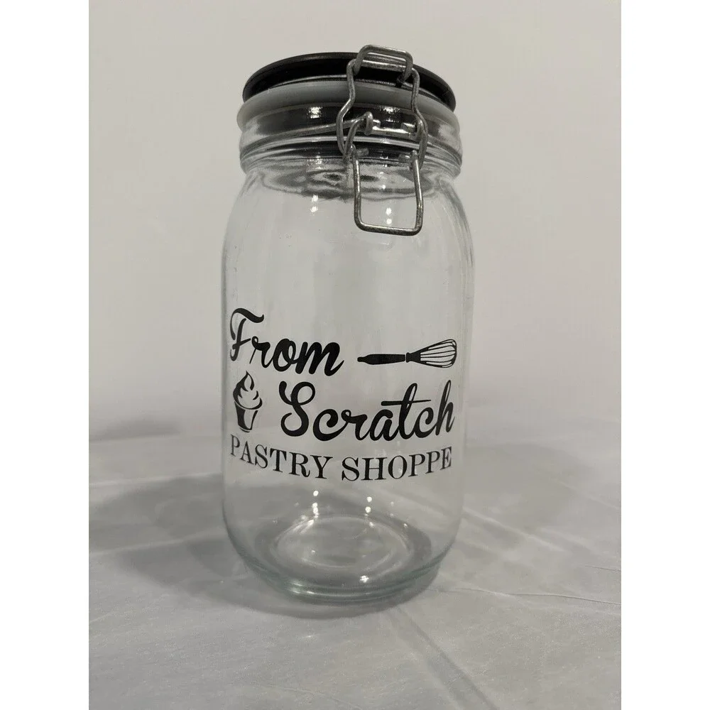 From Scratch Pastry Shoppe Glass Canister Jar Clamp Lid Bakery Kitchen Decor